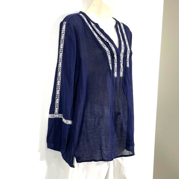 PAIGE Tess Navy Embroidered Long Sleeve Top Evening Blue - Picture 4 of 11